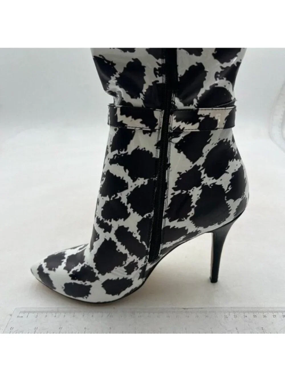 Women's Long Boots Stiletto High Heels Pionted Toe Boots White Black Leopard